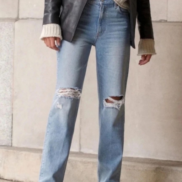 Reformation Women Zoe High Rise Loose Jean Wash Montauk Distressed Raw Jeans 29 - Picture 5 of 9